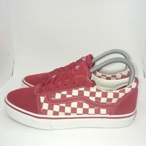 Vans Off The Wall Checkered Suede Skate Sneakers Youth Size 5 Red,‎ White